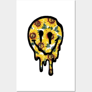 Sunflower Drippy Smiley Face Posters and Art